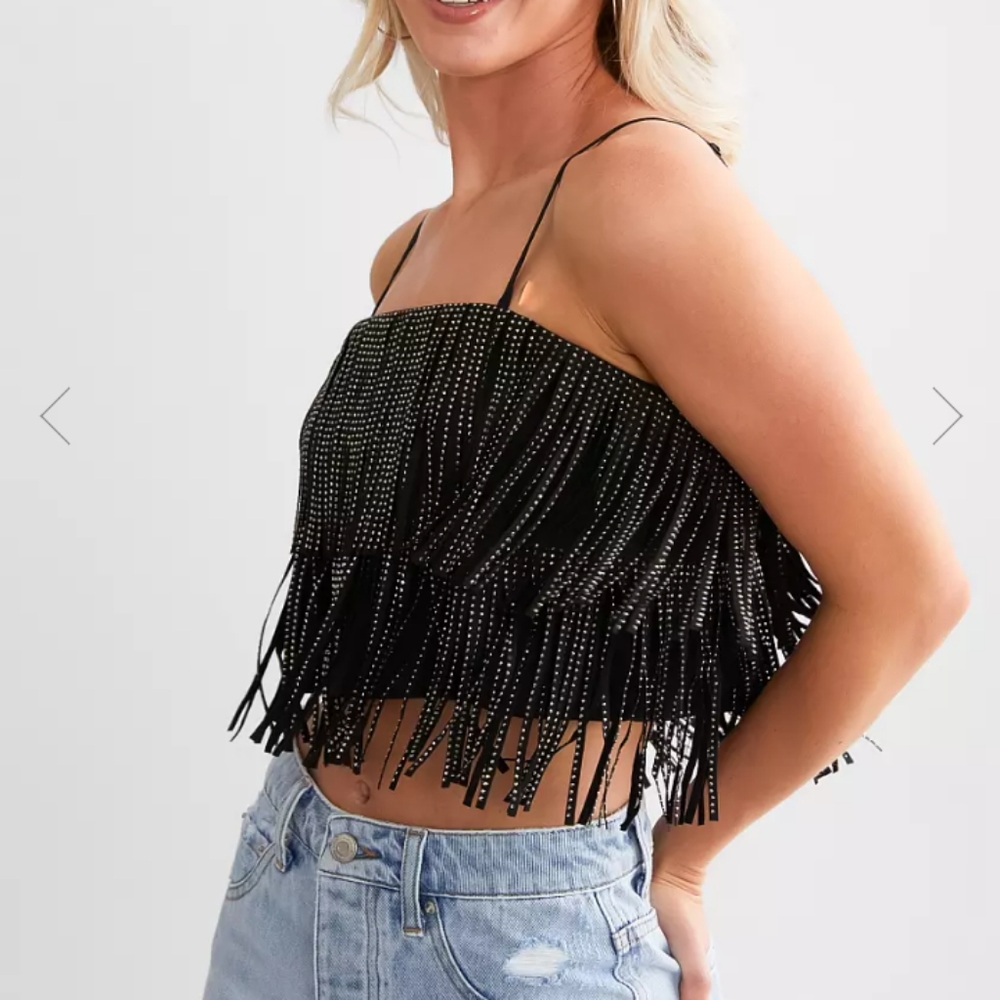 RHINESTONE FRINGE CROPPED TANK TOP